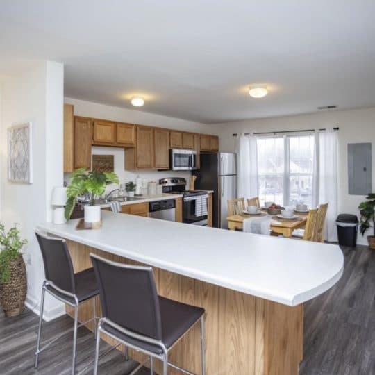 kitchen in penn state student apartment community