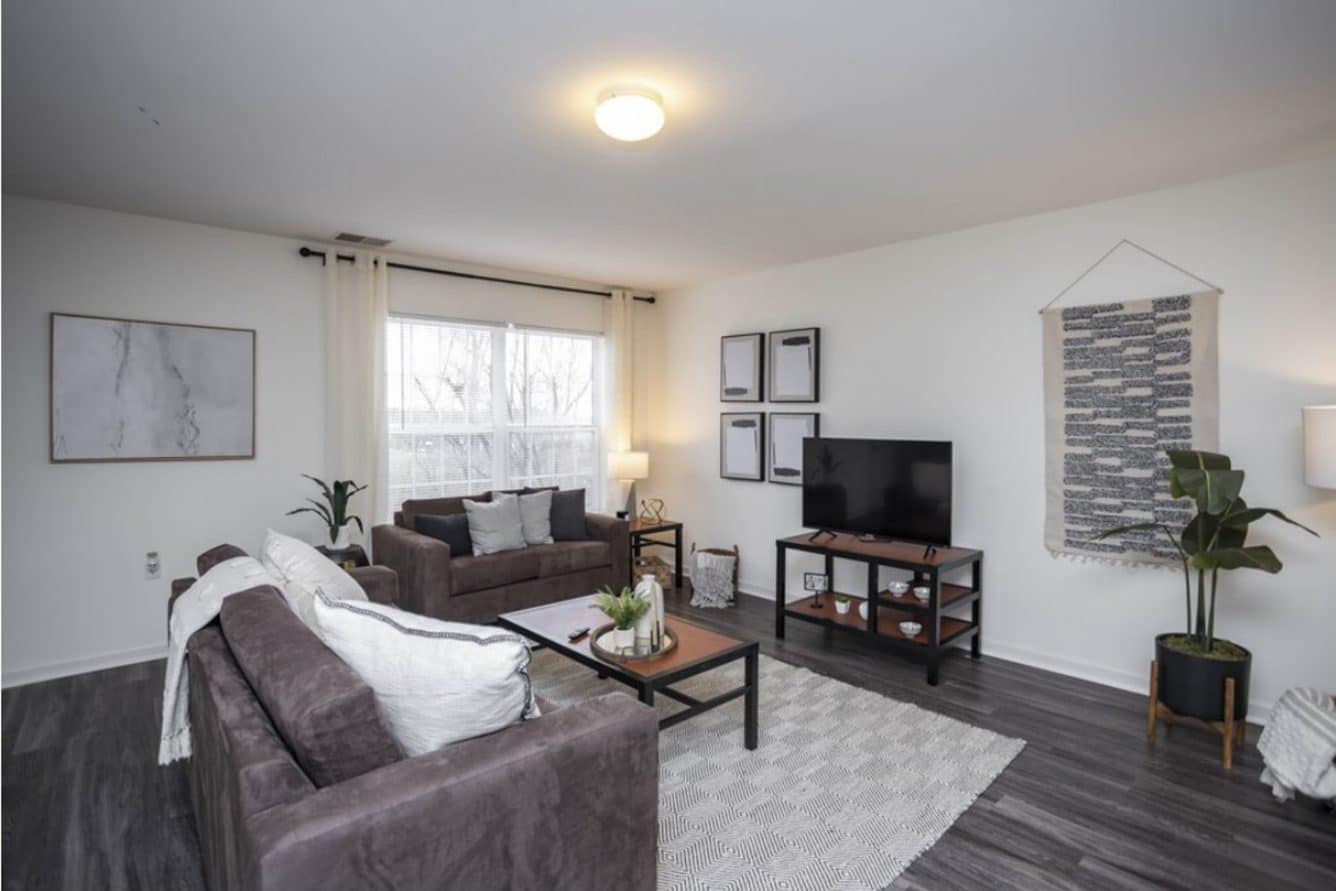 living room in penn state student apartment community