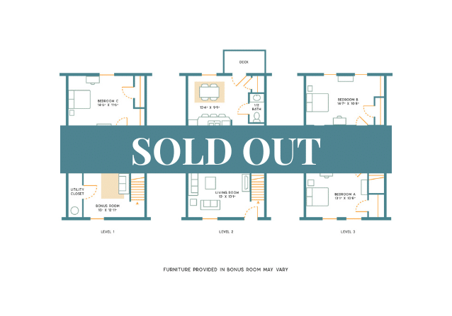 A 3D image of the 3BR/3.5BA – Standard – Upgraded Furnished floorplan, a 1750 squarefoot, 3 bed / 3.5 bath unit
