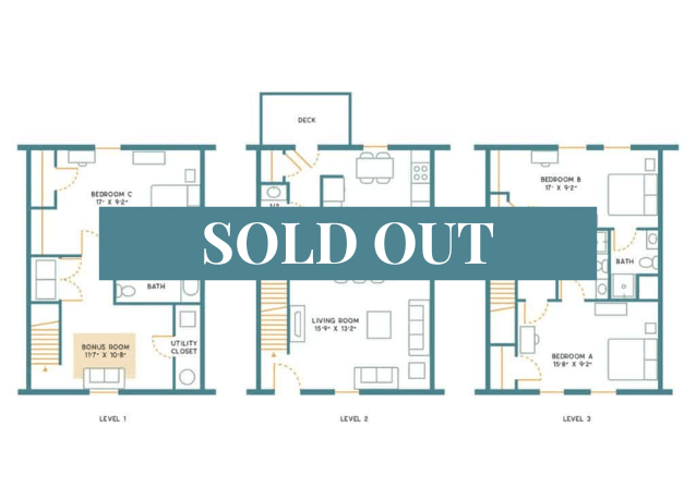A 3D image of the 3BR/3.5BA – Upgraded Furnished – B floorplan, a 1700 squarefoot, 3 bed / 3.5 bath unit