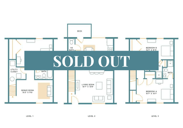 A 3D image of the 3BR/3.5BA – Large – Upgraded Furnished floorplan, a 2000 squarefoot, 3 bed / 3.5 bath unit